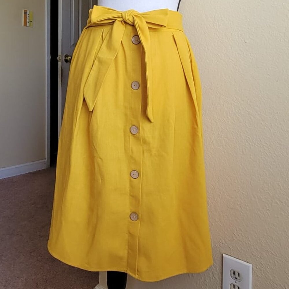 Yellow high rise midi skirt